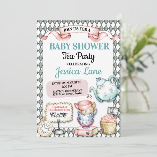  Tea Party Baby shower Kaart (Staand voorkant)