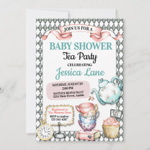 Tea Party Baby shower Kaart