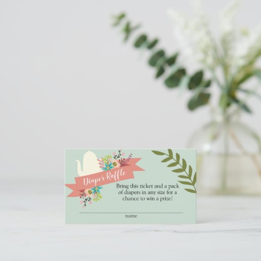 Tea Party Baby shower Luier Raffle Kaart (Staand voorkant)
