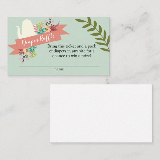 Tea Party Baby shower Luier Raffle Kaart (Voorkant / Achterkant)