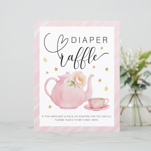 Tea Party Baby shower Luier Raffle Teken (Staand voorkant)