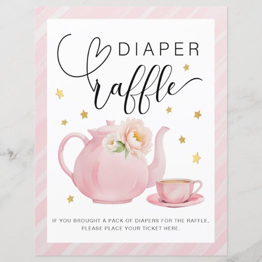Tea Party Baby shower Luier Raffle Teken (Voorkant)
