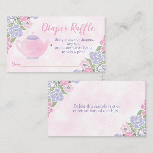 Tea Party Baby shower Luier Raffle Ticket Informatiekaartje (Voorkant / Achterkant)