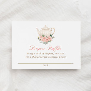 Tea Party Baby shower Luier Raffle Ticket Informatiekaartje
