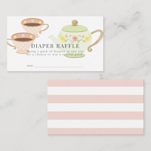 Tea Party Baby shower Luier Raffle Ticket Informatiekaartje (Voorkant / Achterkant)