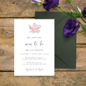 Tea Party Baby shower Minimal Pink Theepot Kaart