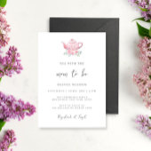 Tea Party Baby shower Minimal Pink Theepot Kaart