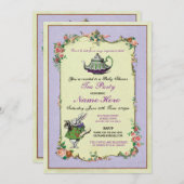 Tea Party Baby shower Paars Teapot Invitation Kaart (Voorkant / Achterkant)