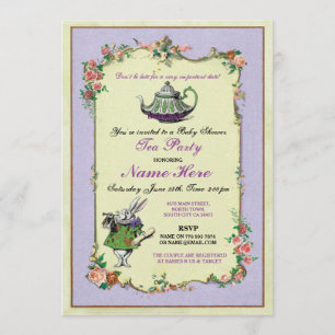 Tea Party Baby shower Paars Teapot Invitation Kaart