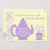 Tea Party Baby shower Paarse en geel Kaart (Voorkant / Achterkant)