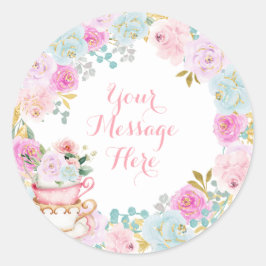 Tea Party Baby shower Pastel Flowers Ronde Sticker