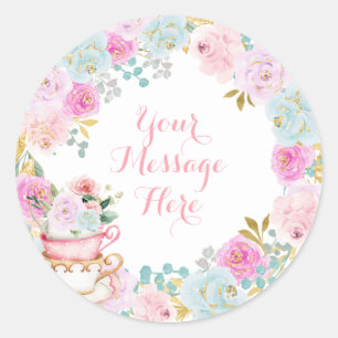 Tea Party Baby shower Pastel Flowers Ronde Sticker