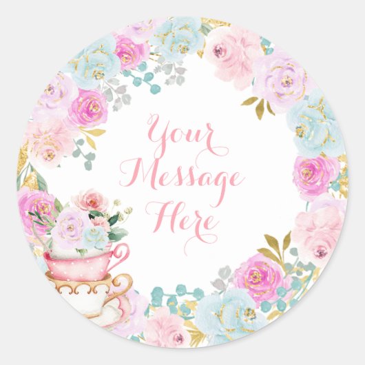 Tea Party Baby shower Pastel Flowers Ronde Sticker (Voorkant)
