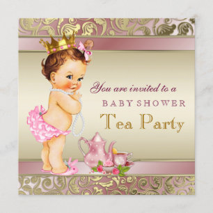 Tea Party Baby shower Pink and Gold Pearl Kaart