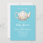 Tea Party Baby shower Polka Dot Blue Boy Kaart (Voorkant)