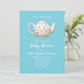 Tea Party Baby shower Polka Dot Blue Boy Kaart (Staand voorkant)