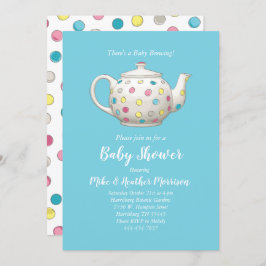 Tea Party Baby shower Polka Dot Blue Boy Kaart