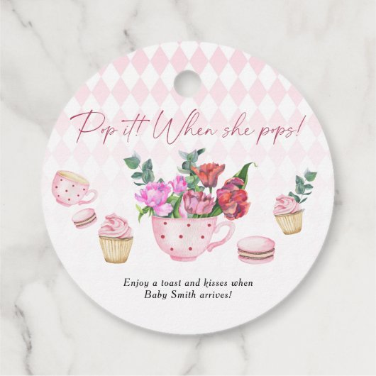 Tea Party Baby shower - Pop het! Als ze pop! Bedankjes Labels (Achterkant)