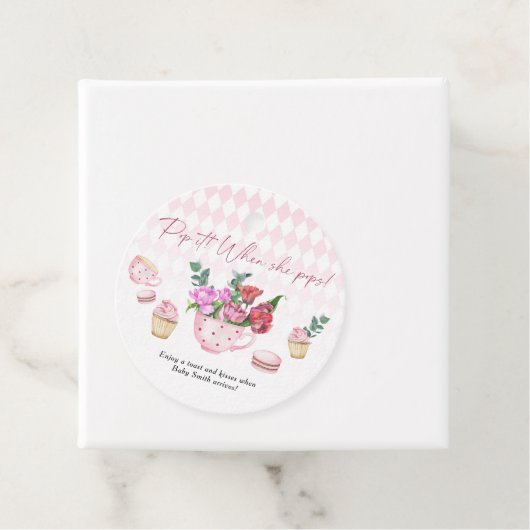 Tea Party Baby shower - Pop het! Als ze pop! Bedankjes Labels (In situ)