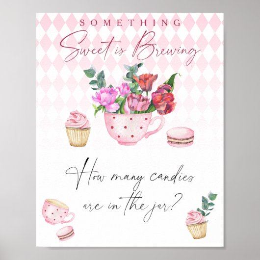 Tea Party baby shower Raad eens hoeveel snoepjes Poster (Voorkant)