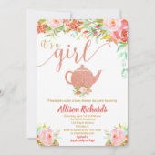 Tea party baby shower roos goud kaart (Voorkant)