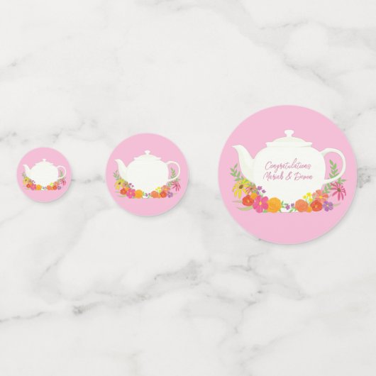 Tea Party Baby shower Roze Confetti (Voorkanten)