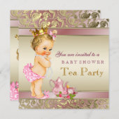Tea Party Baby shower roze en goud Kaart (Voorkant / Achterkant)