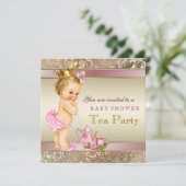 Tea Party Baby shower roze en goud Kaart (Staand voorkant)