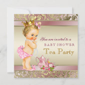 Tea Party Baby shower roze en goud Kaart (Voorkant)