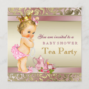 Tea Party Baby shower roze en goud Kaart