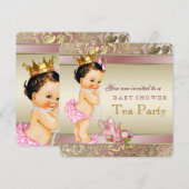Tea Party Baby shower roze en gouden parel Kaart (Voorkant / Achterkant)