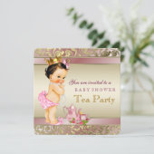 Tea Party Baby shower roze en gouden parel Kaart (Staand voorkant)
