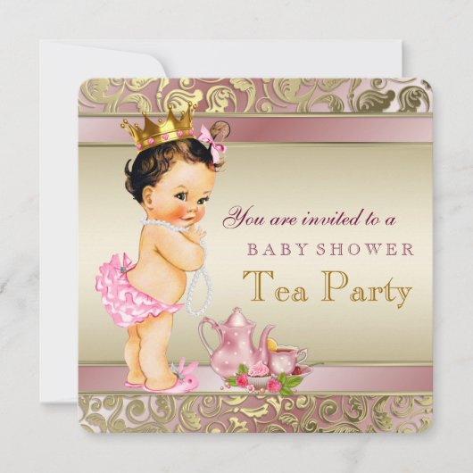 Tea Party Baby shower roze en gouden parel Kaart (Voorkant)