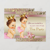 Tea Party Baby shower roze en gouden parel Kaart (Voorkant / Achterkant)