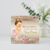 Tea Party Baby shower roze en gouden parel Kaart (Staand voorkant)