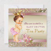 Tea Party Baby shower roze en gouden parel Kaart (Voorkant)