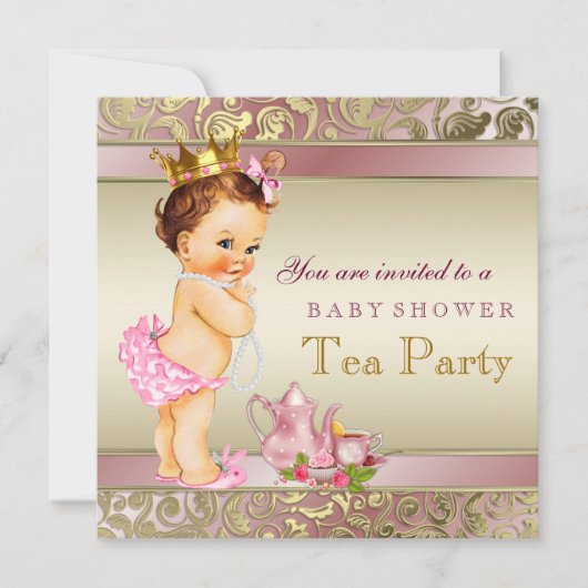 Tea Party Baby shower roze en gouden parel Kaart (Voorkant)