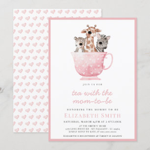 Tea Party Baby shower Safari Animal Mom To Be Kaart