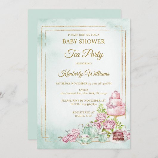 Tea Party Baby shower Sprinkle Kaart (Voorkant / Achterkant)