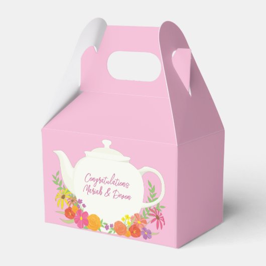 Tea Party Baby shower Teapot roze Girl Bedankdoosjes (Achterkant)