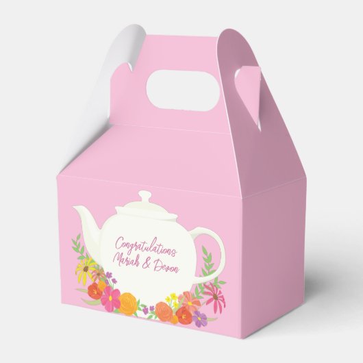 Tea Party Baby shower Teapot roze Girl Bedankdoosjes (Voorkant Zijde)