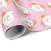 Tea Party Baby shower Teapot roze Girl Dank je Cadeaupapier (Rol Hoek)