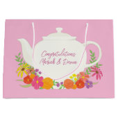 Tea Party Baby shower Teapot roze Girl Groot Cadeauzakje (Voorkant)