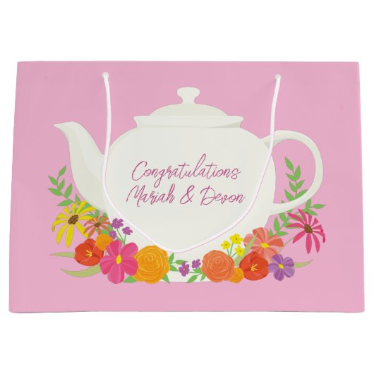Tea Party Baby shower Teapot roze Girl Groot Cadeauzakje (Voorkant)
