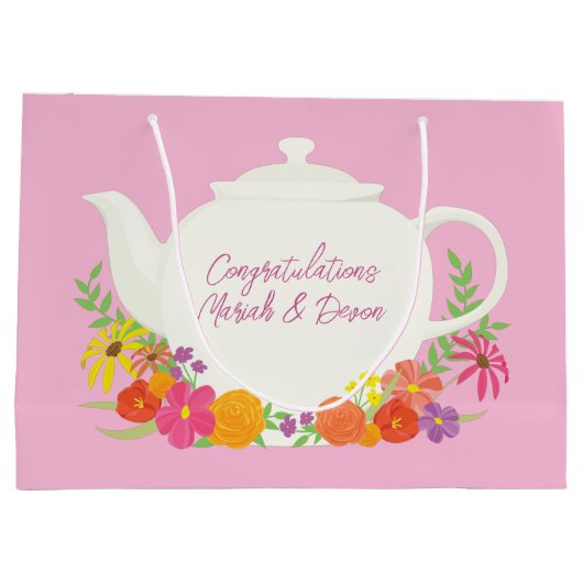Tea Party Baby shower Teapot roze Girl Groot Cadeauzakje (Achterkant)