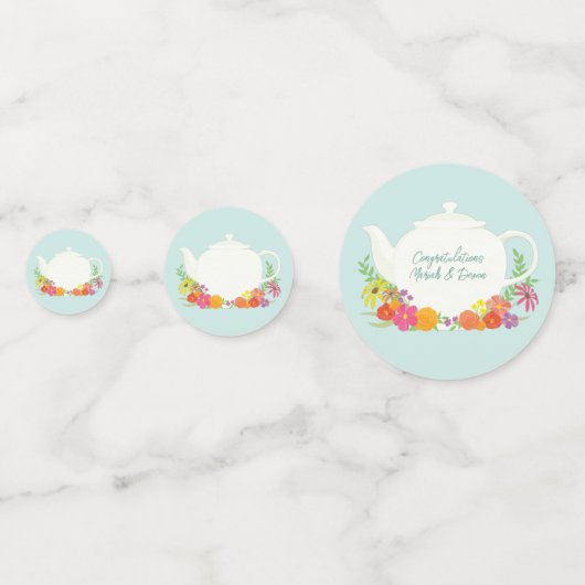 Tea Party Baby shower Teapot Spring Floral Confetti (Achterkanten)