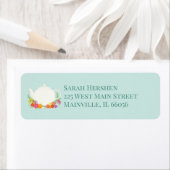 Tea Party Baby shower Teapot Spring Floral Etiket (Insitu)