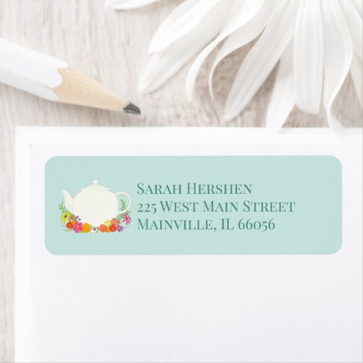 Tea Party Baby shower Teapot Spring Floral Etiket (Insitu)