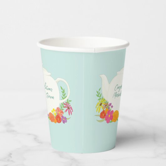 Tea Party Baby shower Teapot Spring Floral Papieren Bekers (Rechts)