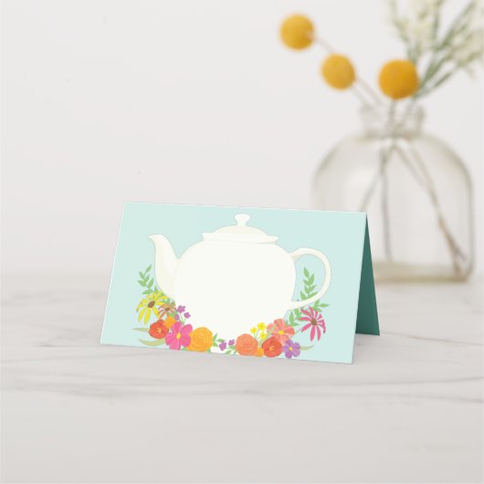 Tea Party Baby shower Teapot Spring Floral Plaatskaartje (Voorkant)